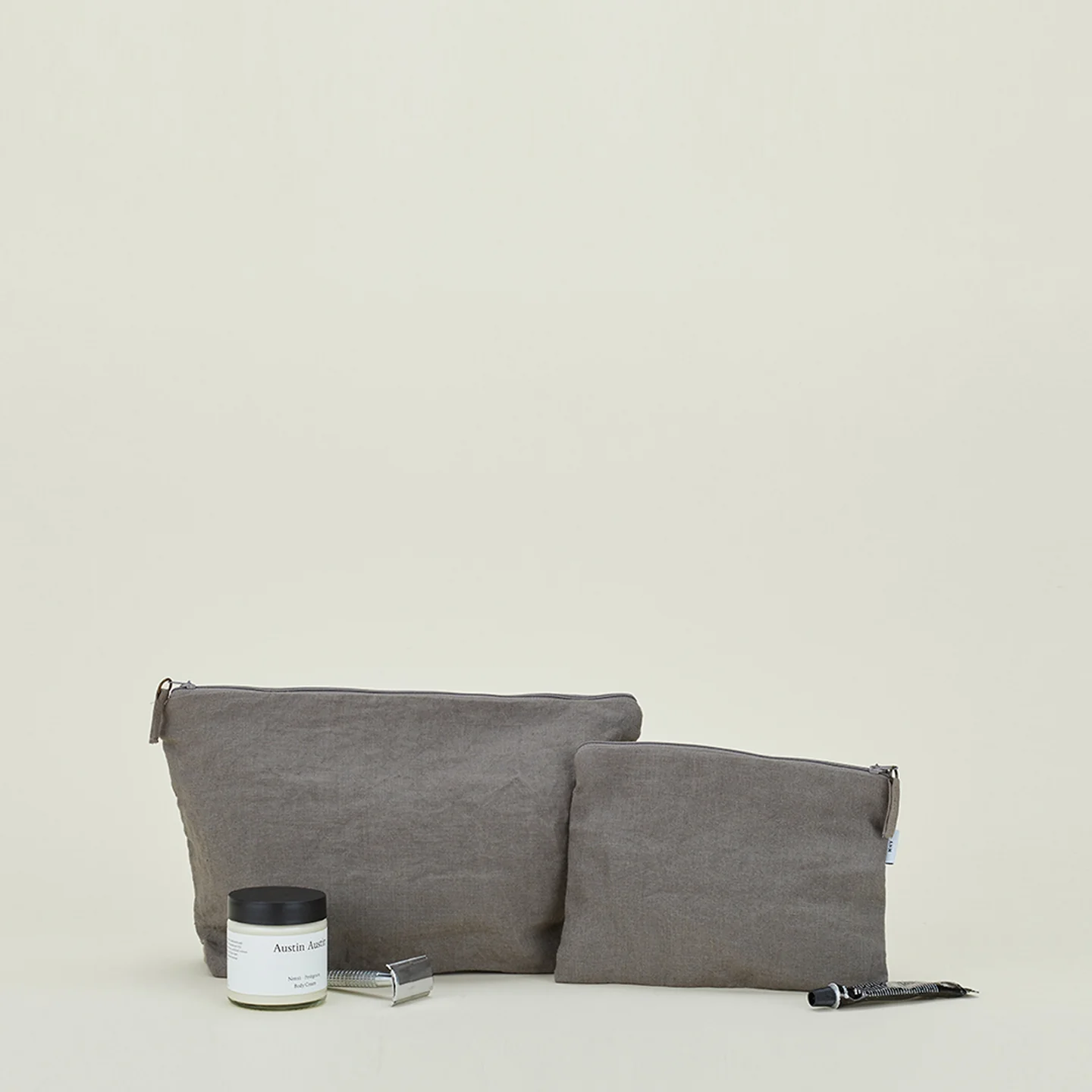 Simple Linen Zipper Pouch - Dark Grey