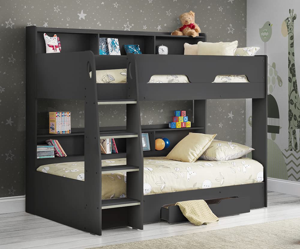 Wooden Bunk Bed with Underbed Storage Drawer, Modern Twin Sleeper with 2 Pocket Sprung Mattresses