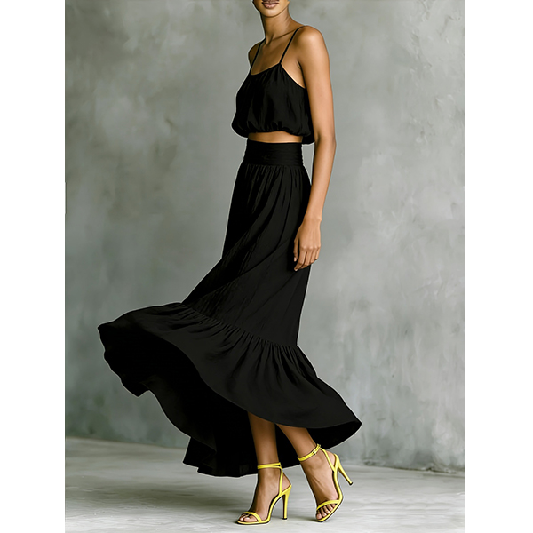 CROP CAMI-TOP EN MAXI-ROK TWEEDELIGE SET