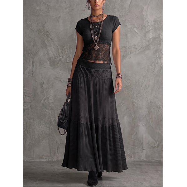 CROP TOP MET KANTEN MAXI-ROK SET