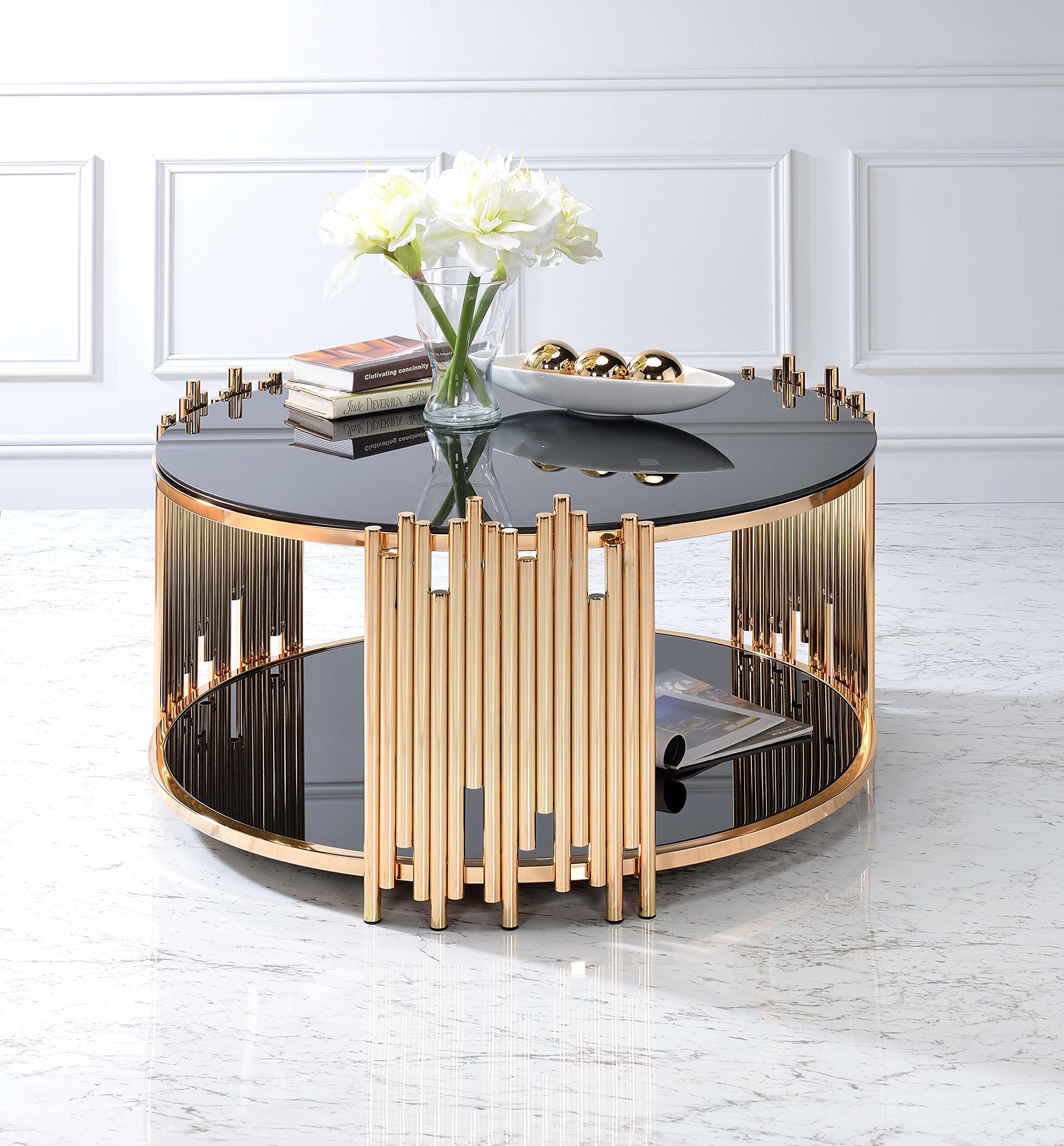 Tanquin Coffee Table - Gold & Black Glass