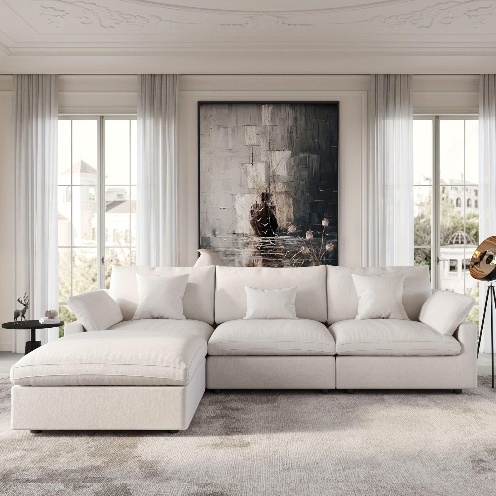 Modular corner sofa cloud sofa, 119.29inch L-shaped with chaise lounge and footrest, minimalist deep-seated living room sofa in linen blend fabric, removable and washable sofa cover
