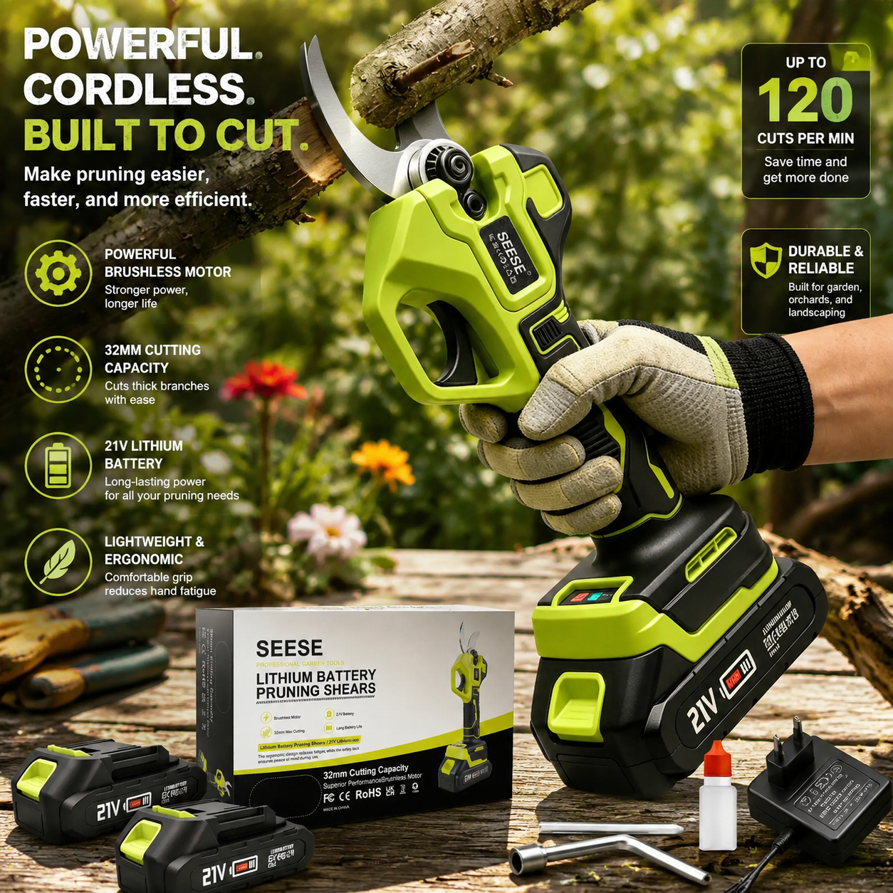 ⚡50K+ SOLD!💖SEESE Electric Pruning Shears for Gardening 21V Cordless