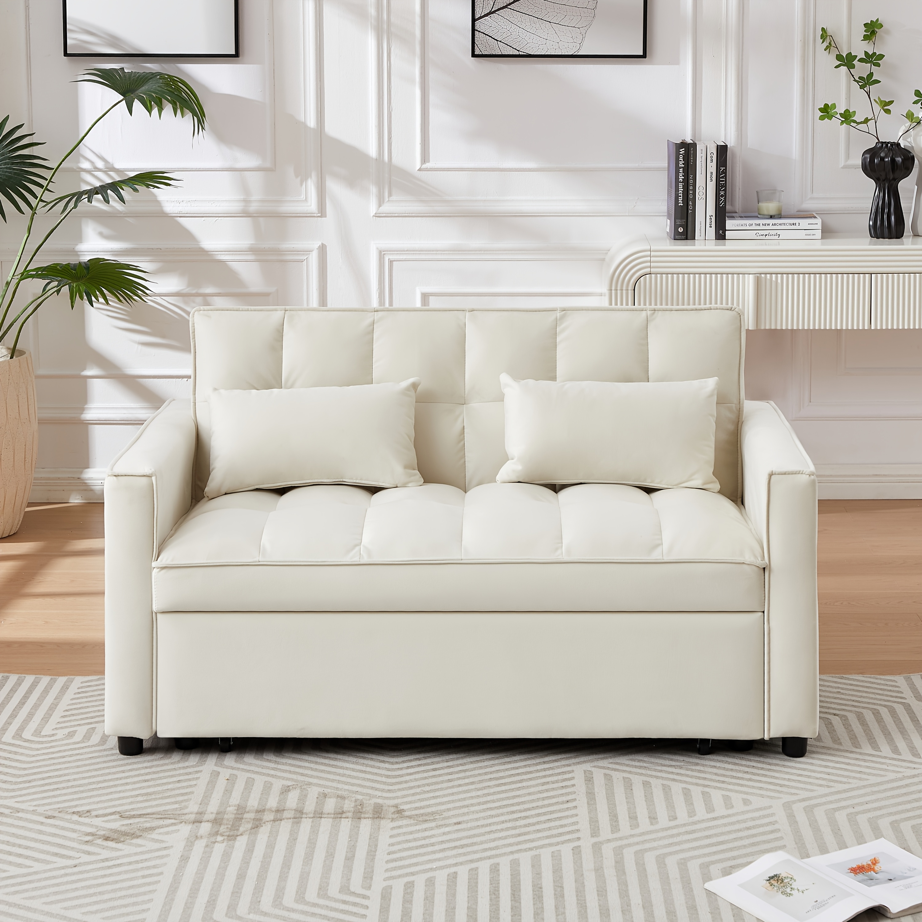 54inch Velvet 3-in-1 Convertible Sleeper Sofa Bed, Living Room Sofa Bed with Side Pocket| Adjustable backrest| Velvet fabric| Pull-out sofa| Likes to sit on the sofa| Sectional sofa bed| 2-seater sofa bed
