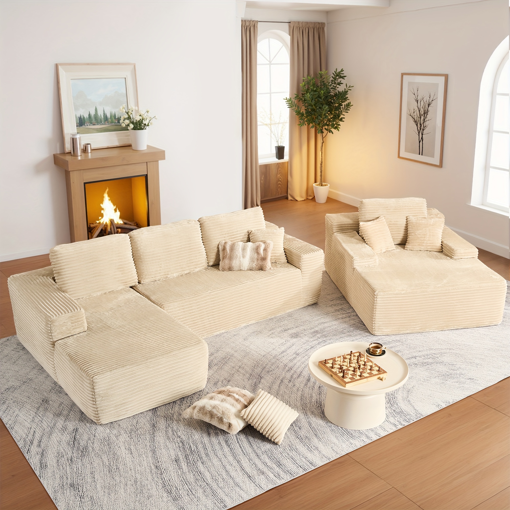 105inch Luxurious cloud sofa set with comfortable chaise lounge, frameless L-shaped sofa set for living room, deep-seated minimalist modular sofa bed suitable for bedroom, apartment, and lounge, extra-large sofa set, U-shaped large sofa