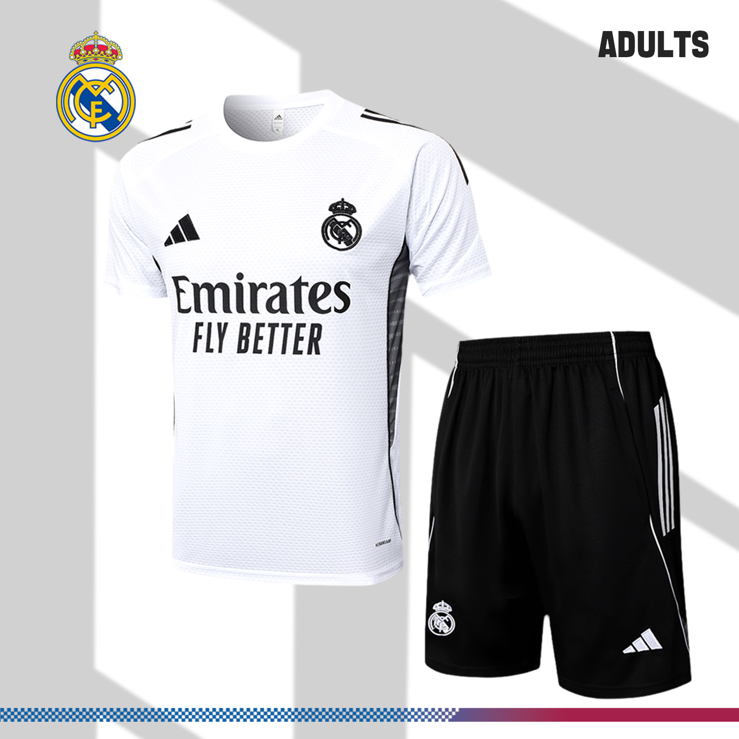 2025/2026 Real Madrid White Adult Short Sleeve Training Suit (Adult Kids Kit)