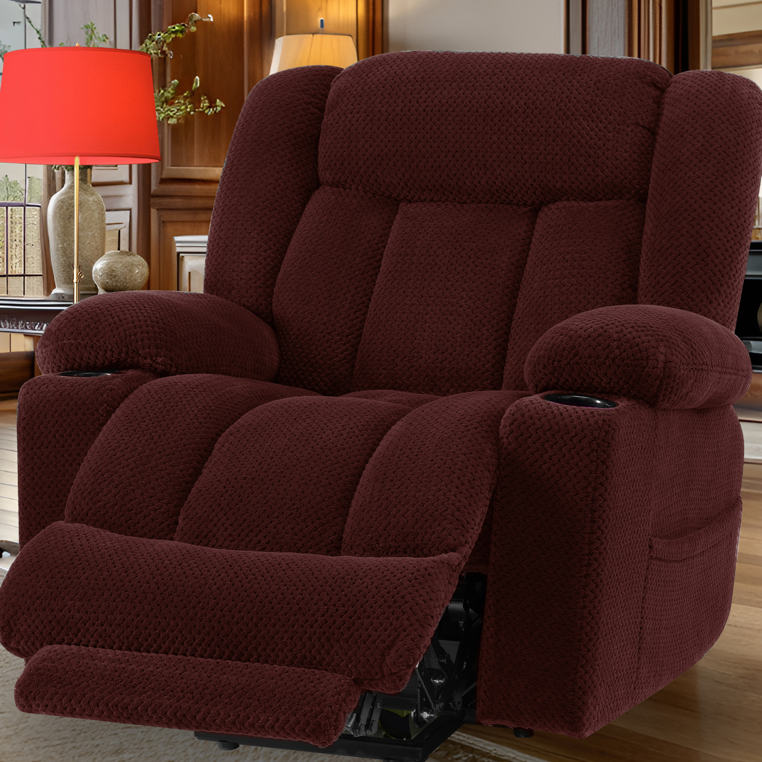 Cfvyne Large Electric Lift Chair for Seniors, Single Motor, with Extendable Footrest, Velvet Material 7523A-RO