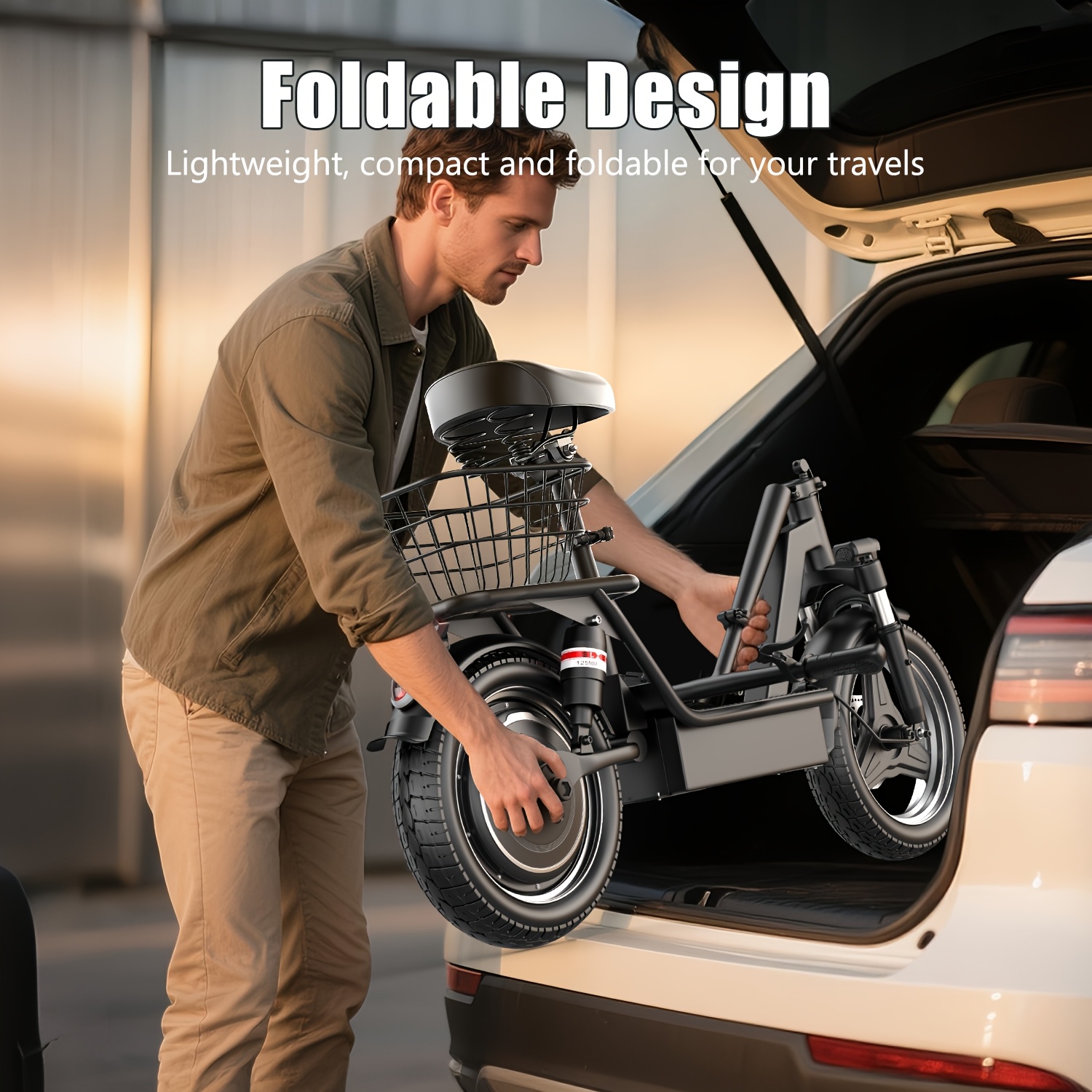 Electric scooter with seat, 25-mile long range and a top speed of 19.9 mph, 14inch inflatable tires, height-adjustable seat and handlebars, dual suspension commuter scooter with basket