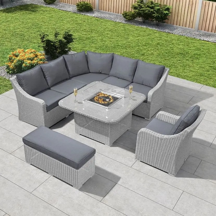 Harper Casual Dining Corner Sofa Set with Fire Pit Table