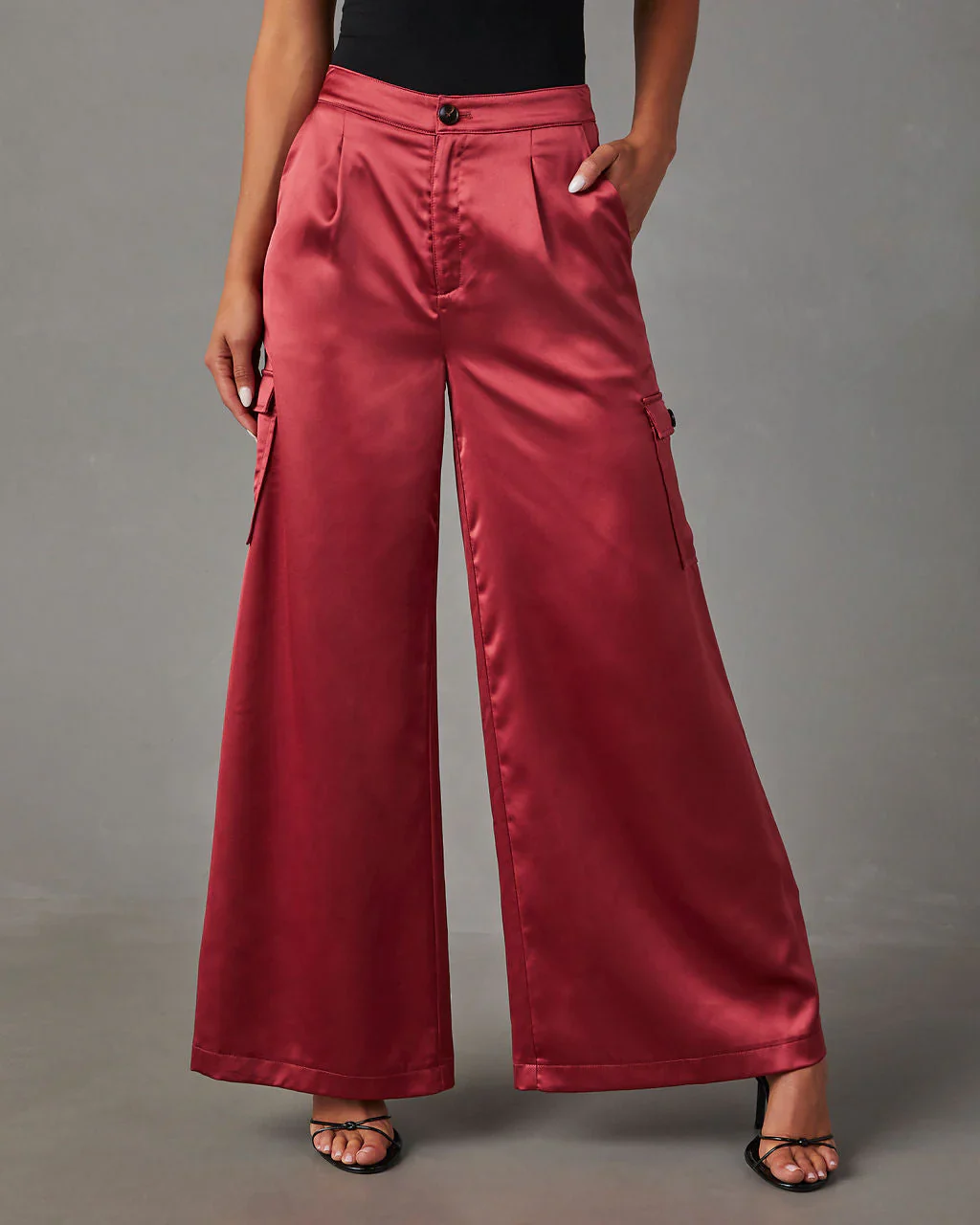 Marena Satin Wide Leg Cargo Pants