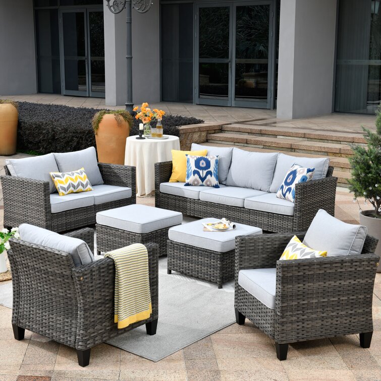 Polyethylene (PE) Wicker 7 - Person Seating Group with Cushions