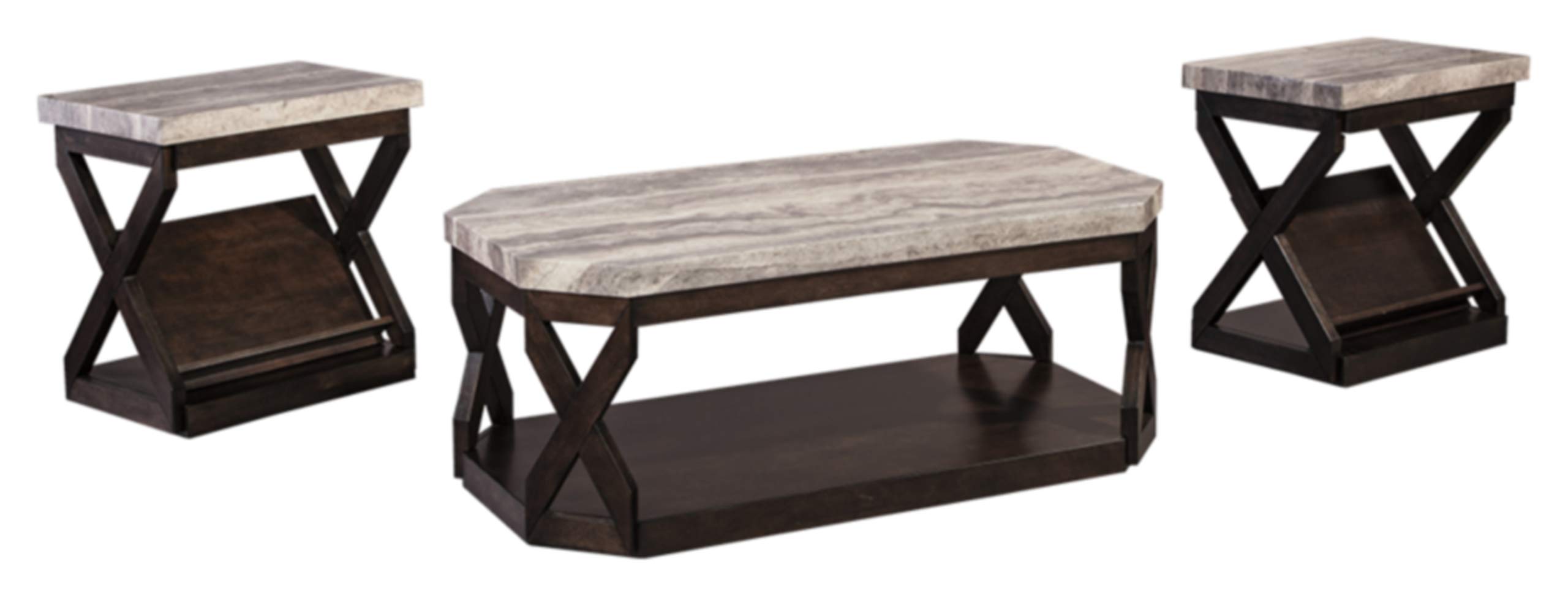 Faux Marble 3-Piece Table Set, Includes Coffee Table & 2 End Tables, Gray & Brown