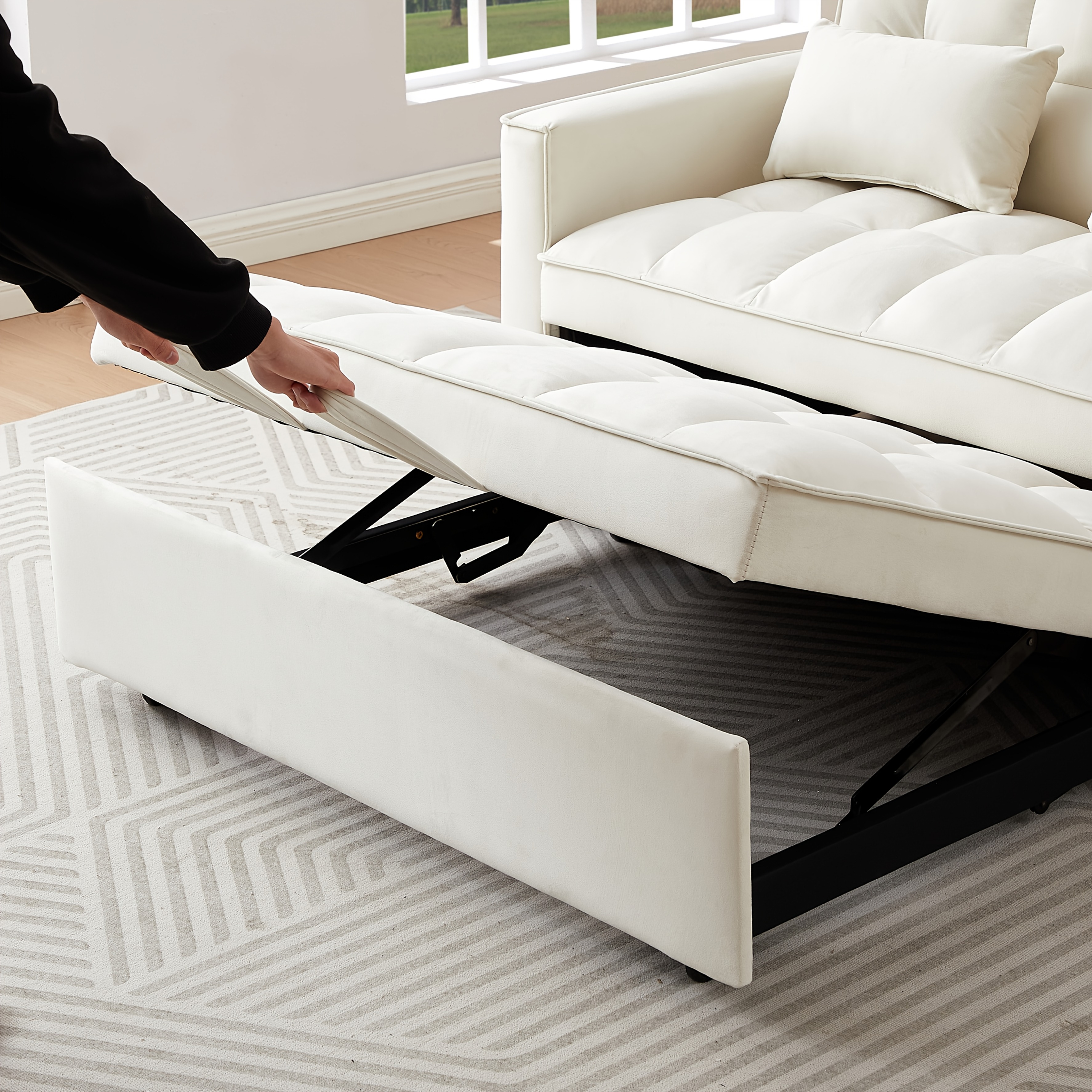 54inch Velvet 3-in-1 Convertible Sleeper Sofa Bed, Living Room Sofa Bed with Side Pocket| Adjustable backrest| Velvet fabric| Pull-out sofa| Likes to sit on the sofa| Sectional sofa bed| 2-seater sofa bed