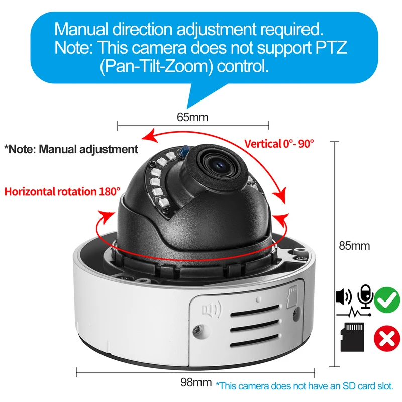 Gadinan 8MP 4K POE IP Camera Vandal-proof Outdoor 5MP 2-Way Audio H.265 Onvif Metal Dome Wired CCTV Security Video Surveillance