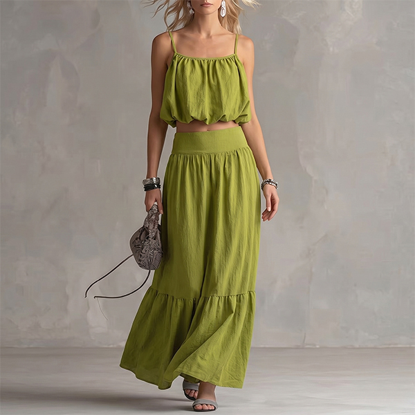 CROP CAMI-TOP EN MAXI-ROK TWEEDELIGE SET