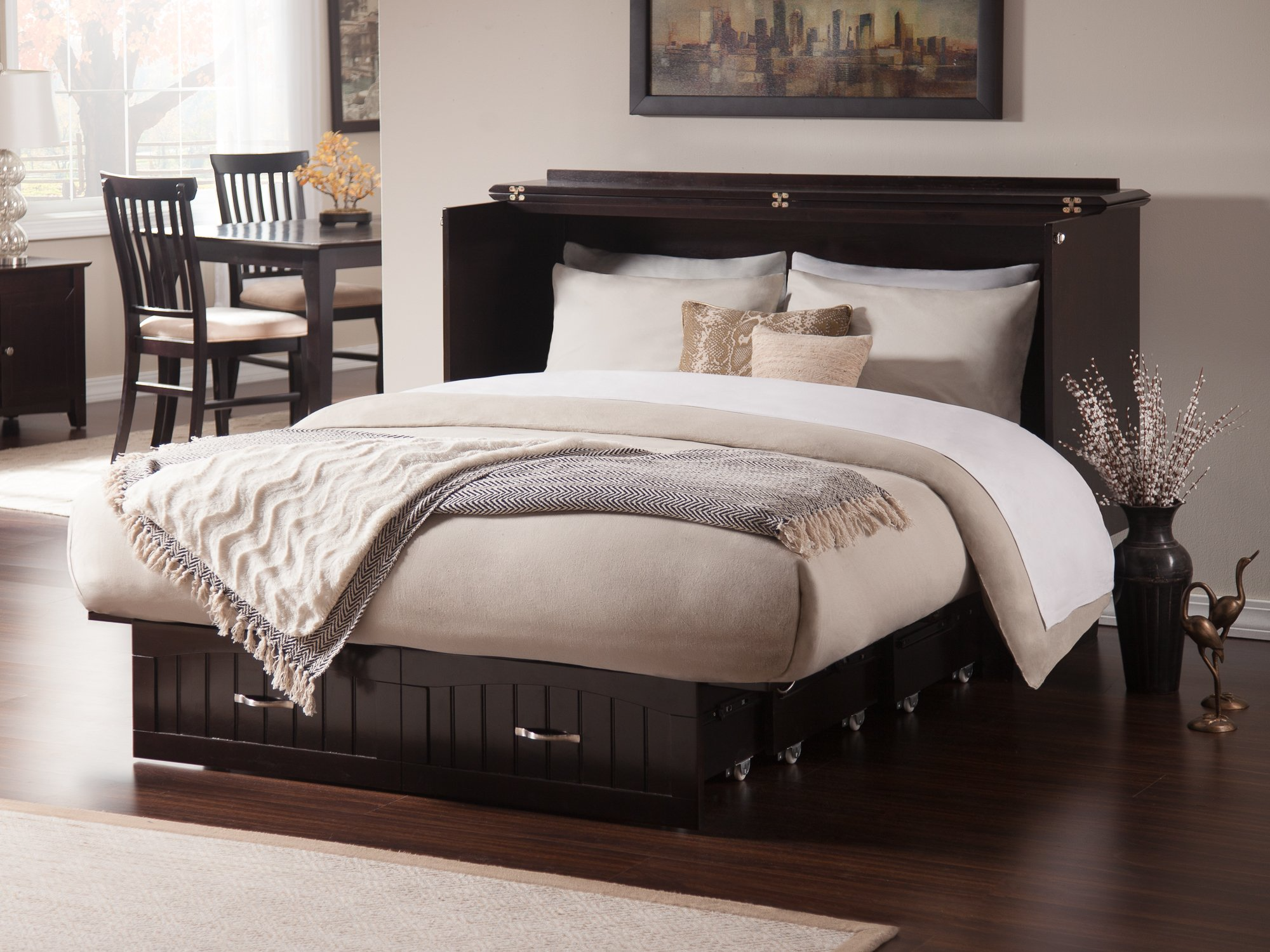 Atlantic Furniture Nantucket Murphy Bed Chest with Charging Station & Mattress, Queen, Espresso