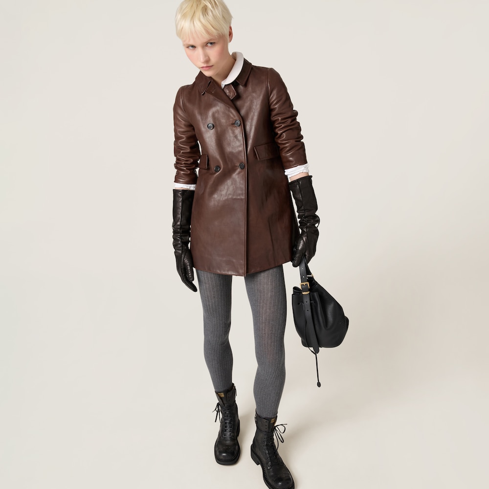 Double-breasted leather coat
