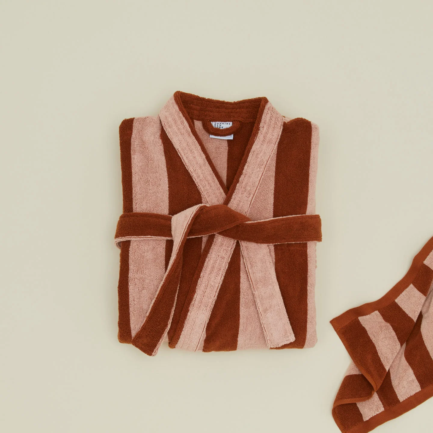 Simple Striped Terry Bathrobe - Blush/Terracotta