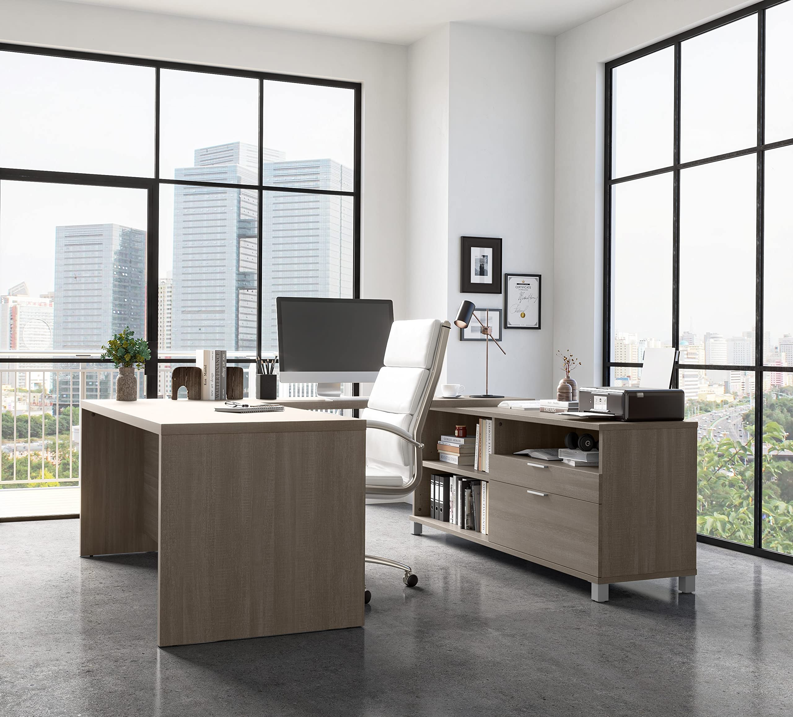 Bestar Pro-Linea U-Desk, Bark Grey