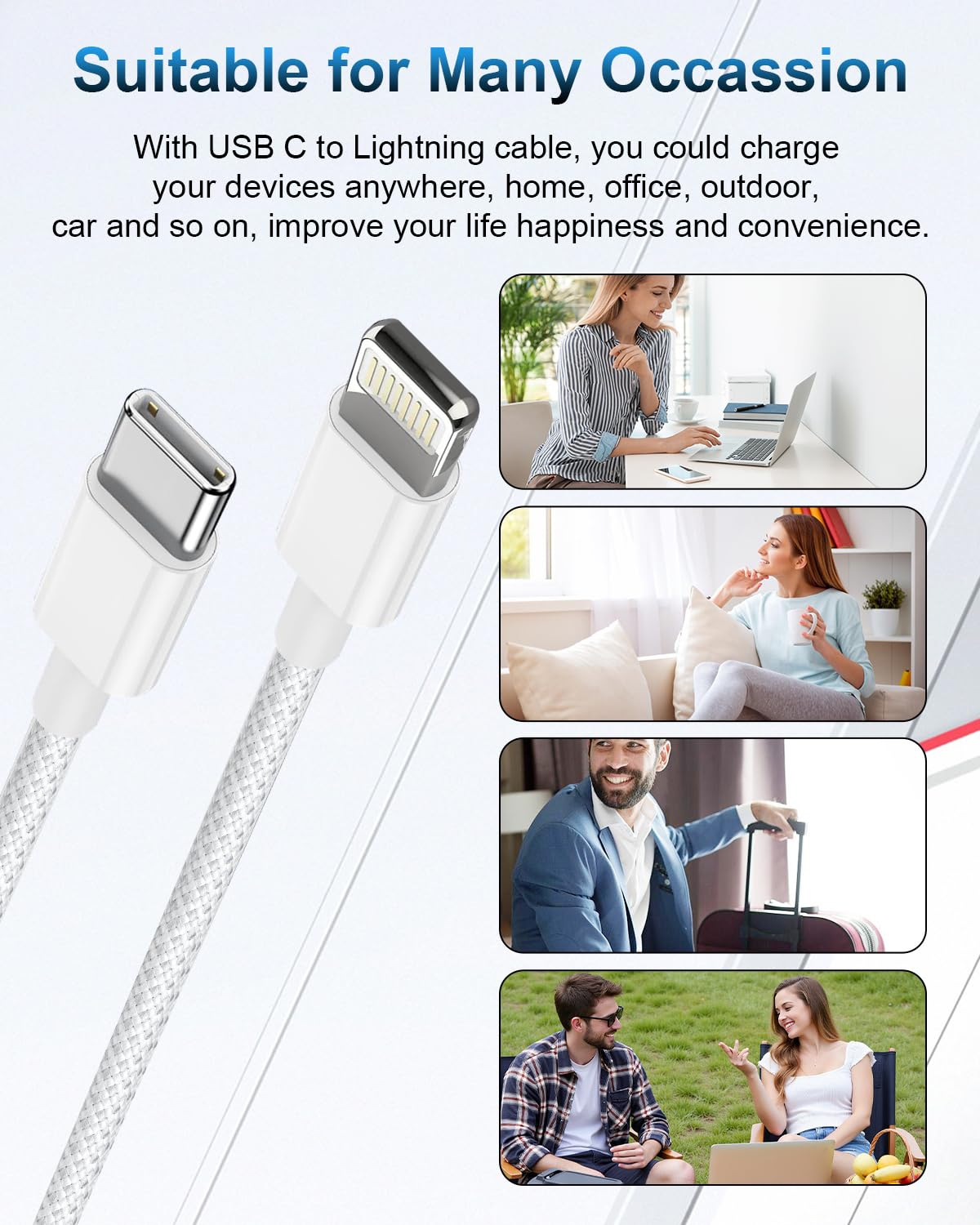 2M PD 60W USB C to Lightning Charging Cable, Nylon Braided Fast Charger Cord for iPhone 15 Series