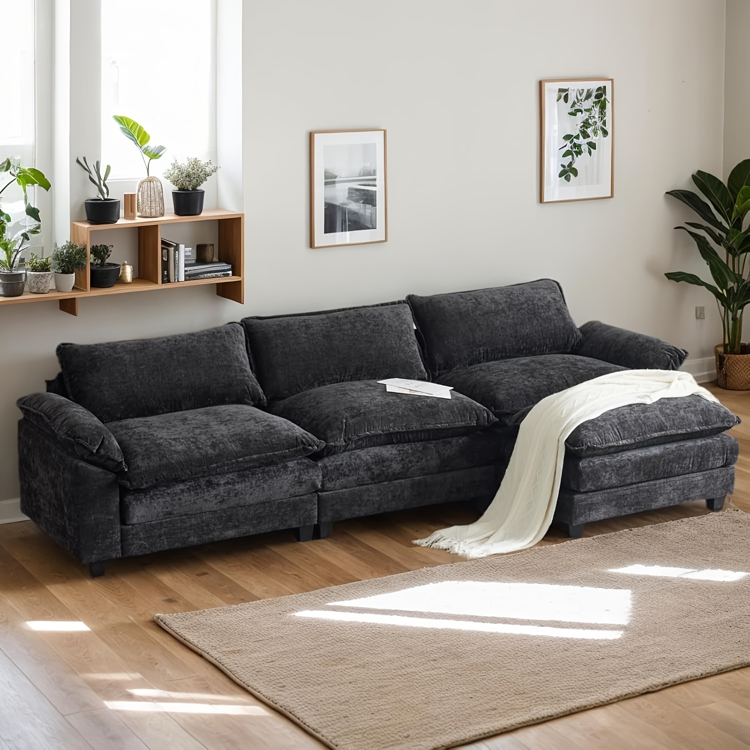 Double-layer modular sofa in chenille teddy velvet