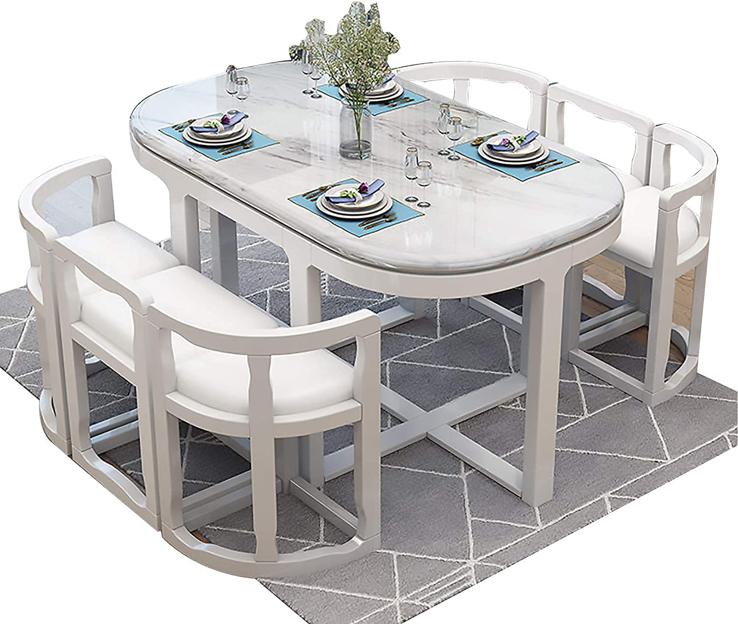 Dining Table Set Dining Table, Modern Minimalist Marble Dining Table and Chair Set 7 Piece Kitchen Set Furniture Table + 6 Chairs