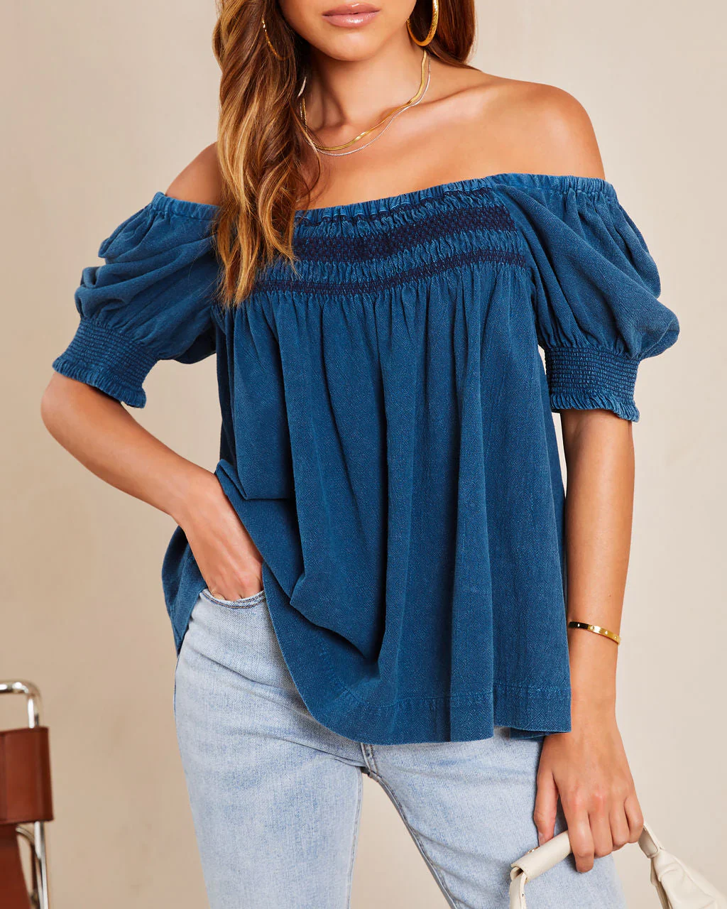 Marcelina Cotton Smocked Babydoll Top