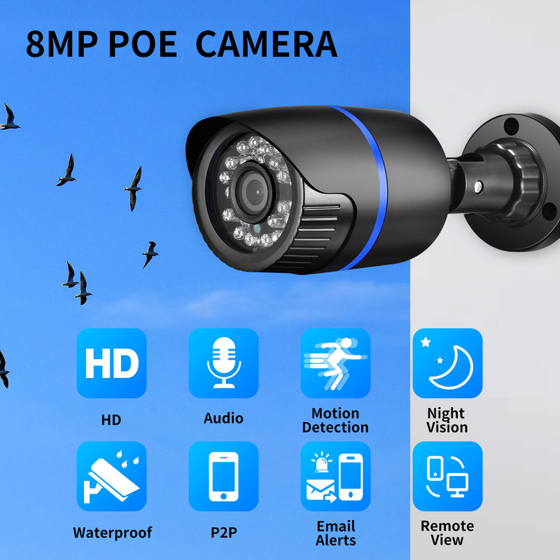Gadinan 8MP 4K 5MP IP Camera Outdoor Face Detect Security Audio Wired Surveillance POE Bullet Waterproof IP Video Camera XMEye
