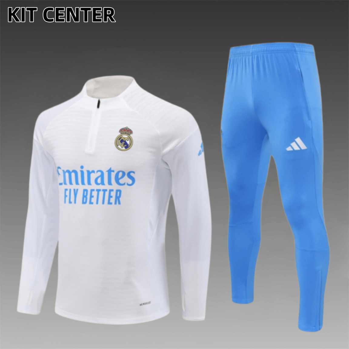 25/26 Real Madrid White paired with light blue Half Zip Training Kit (Adult Kids Kit)