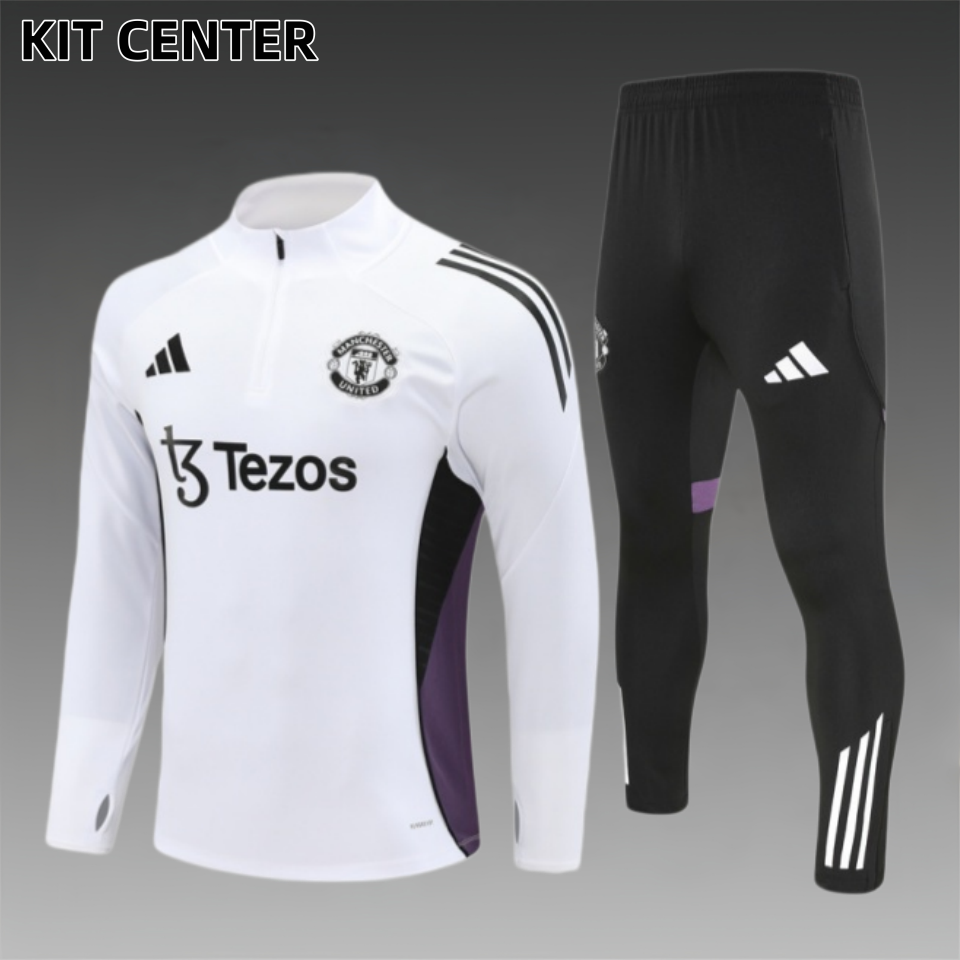 25/26 Manchester United White paired with purpleHalf Zip Training Kit (Adult Kids Kit)