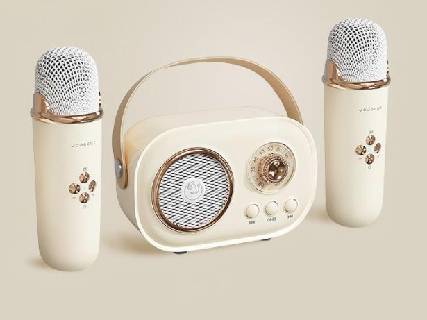 Portable Mini Karaoke Bluetooth Speaker with 2 Wireless Microphones, Handheld Home KTV Audio, 6 Voice Effects, Type-C Rechargeable, Stereo Sound for Party & Kids Gift