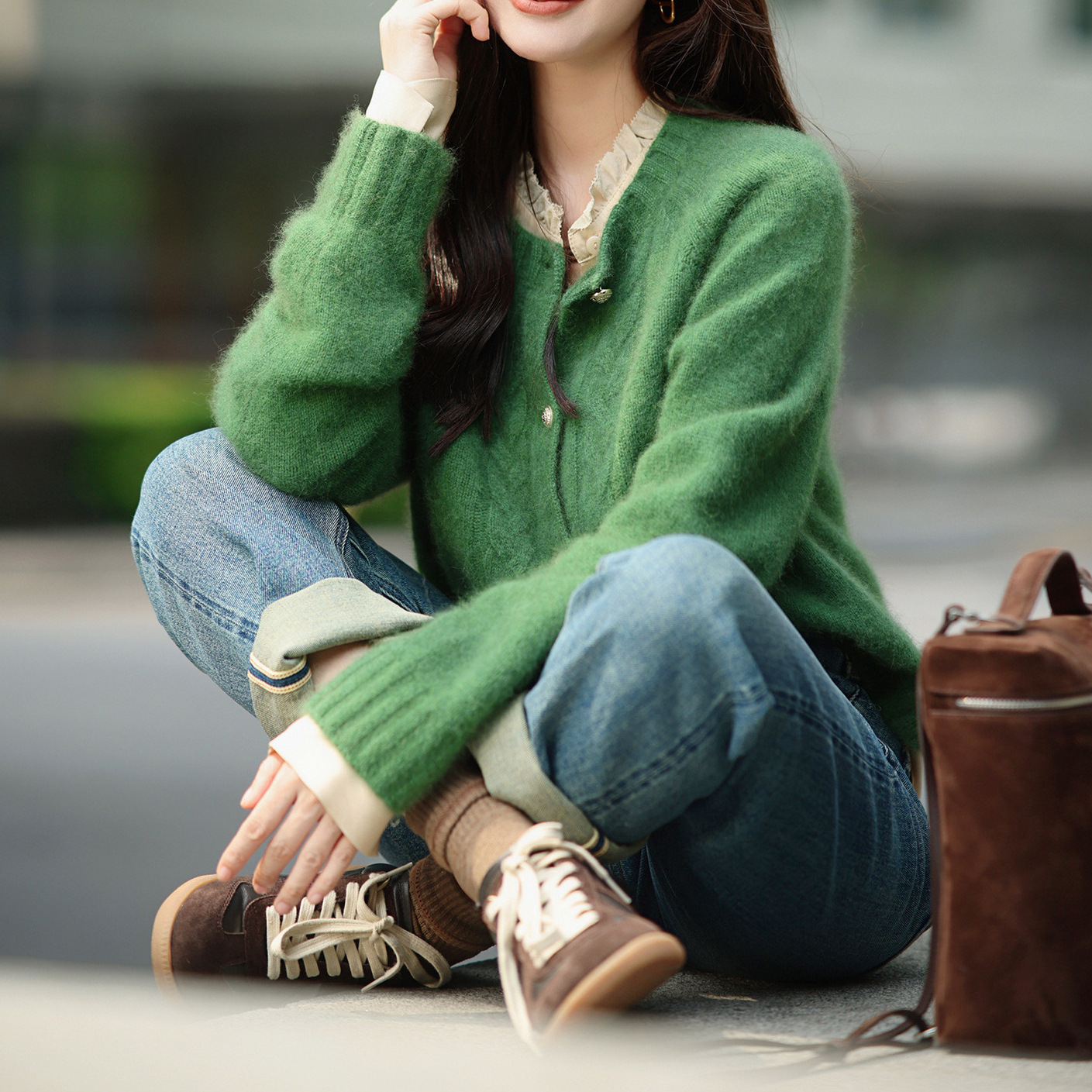 Soft Fuzzy Button-Up Knit Cardigan