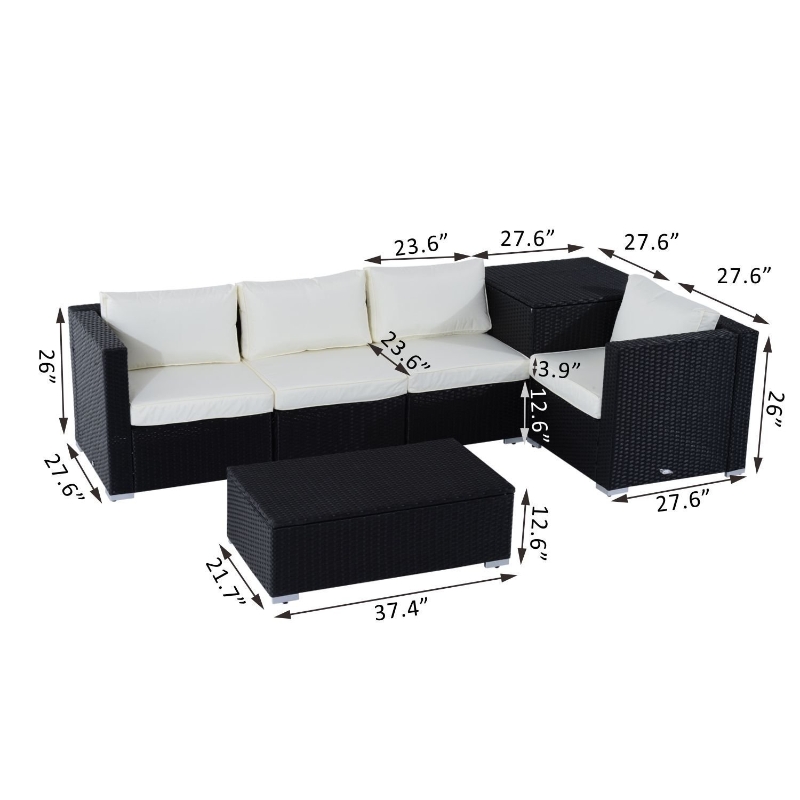6pc Rattan Wicker Set Garden Sectional Furniture Storage w/Cushion