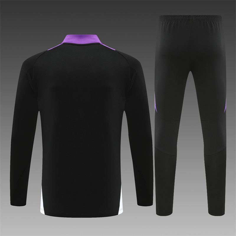 24/25 Real Madrid Black paired with purple Half Zip Training Kit (Adult Kids Kit)