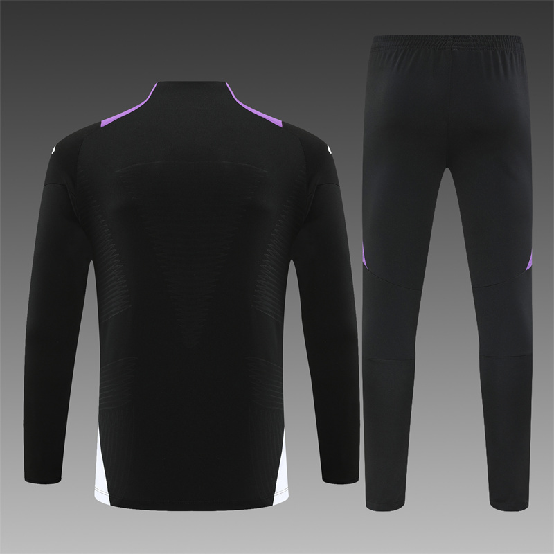 24/25 Real Madrid Black paired with purple Half Zip Training Kit (Adult Kids Kit)