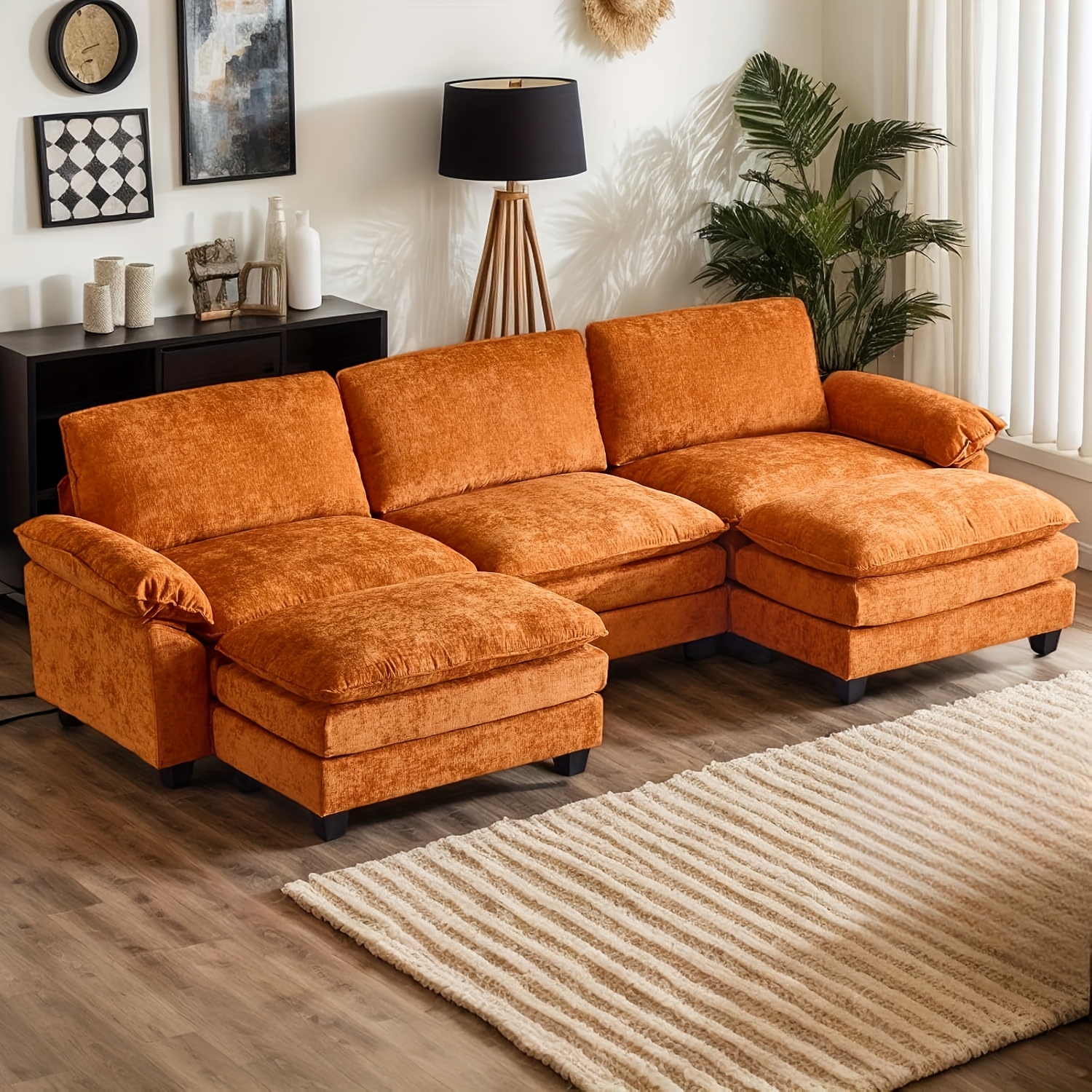 Double-layer modular sofa in chenille teddy velvet