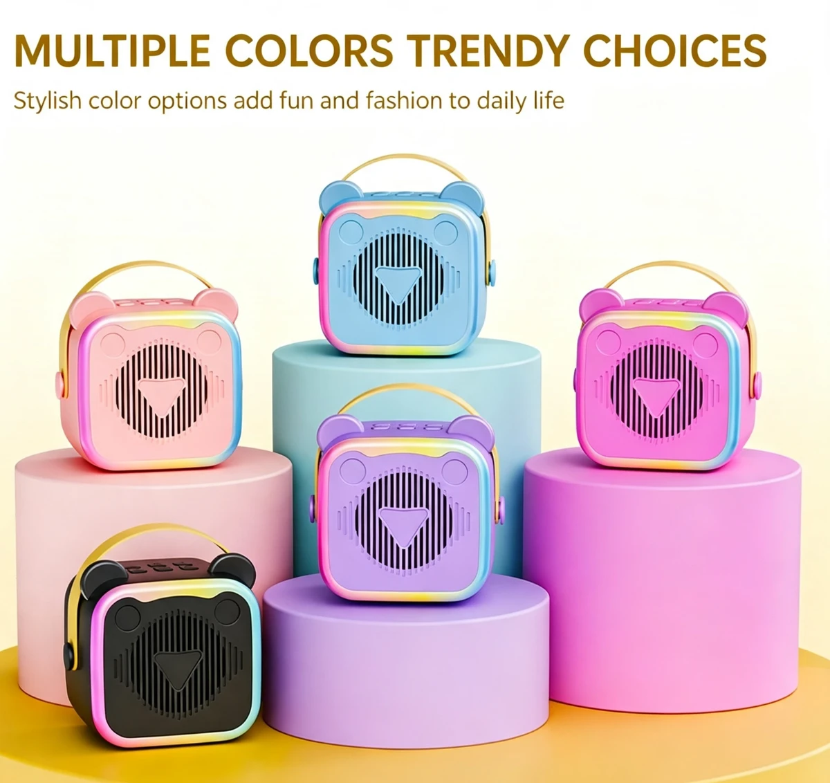 Portable Kids Karaoke Bluetooth Speaker with 2 Wireless Microphones, RGB Color Light, Cute Cartoon Mini KTV Audio Set, Rechargeable Home Karaoke Machine for Children Gift