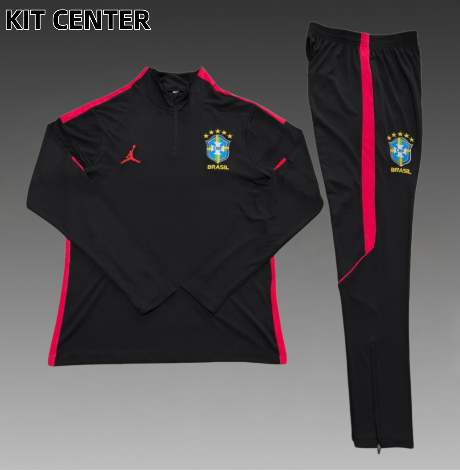 26/27 Brazil black Half Zip Training Kit (Adult Kids Kit)