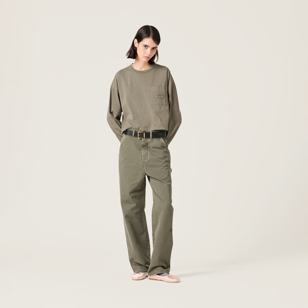 Garment-dyed gabardine pants