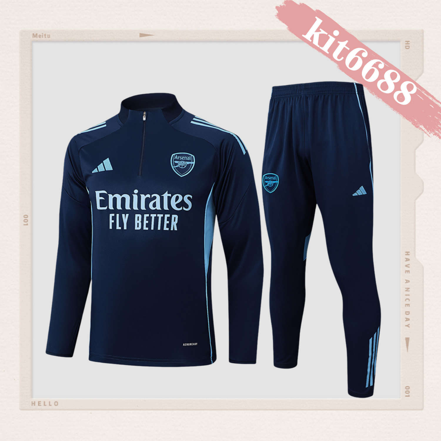 2025/2026 Arsenal Blue Kids Half Zip Training Clothes (Kids Kit)