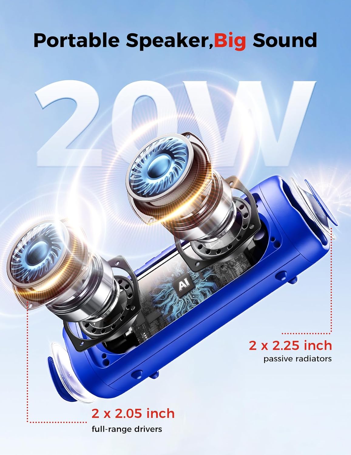 20W Portable Wireless Bluetooth Speaker with RGB Light, IPX5 Waterproof, TWS Stereo Pairing, Up to 24H Playtime, Outdoor Speaker for Camping Party Beach Home