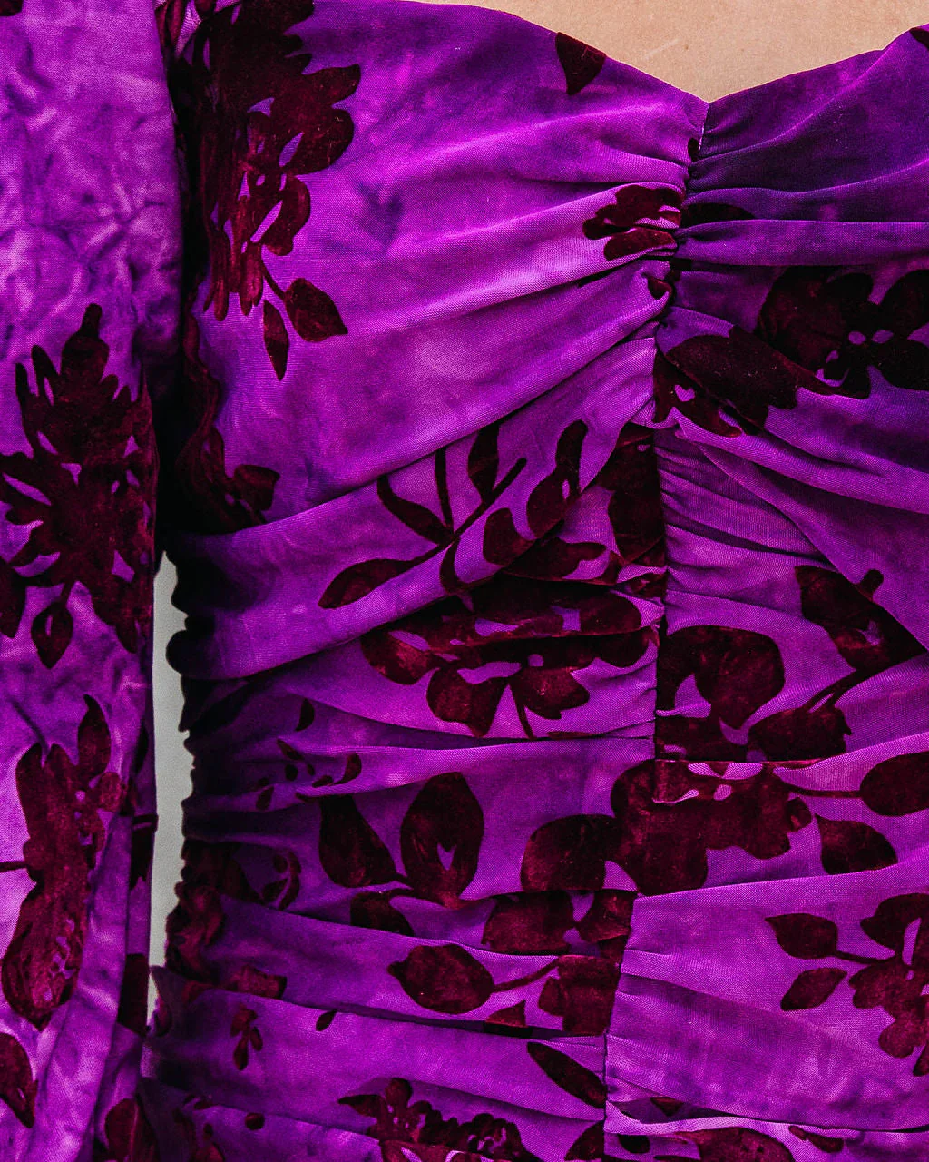 Cheers To Me Ruched Floral Velvet Midi Dress