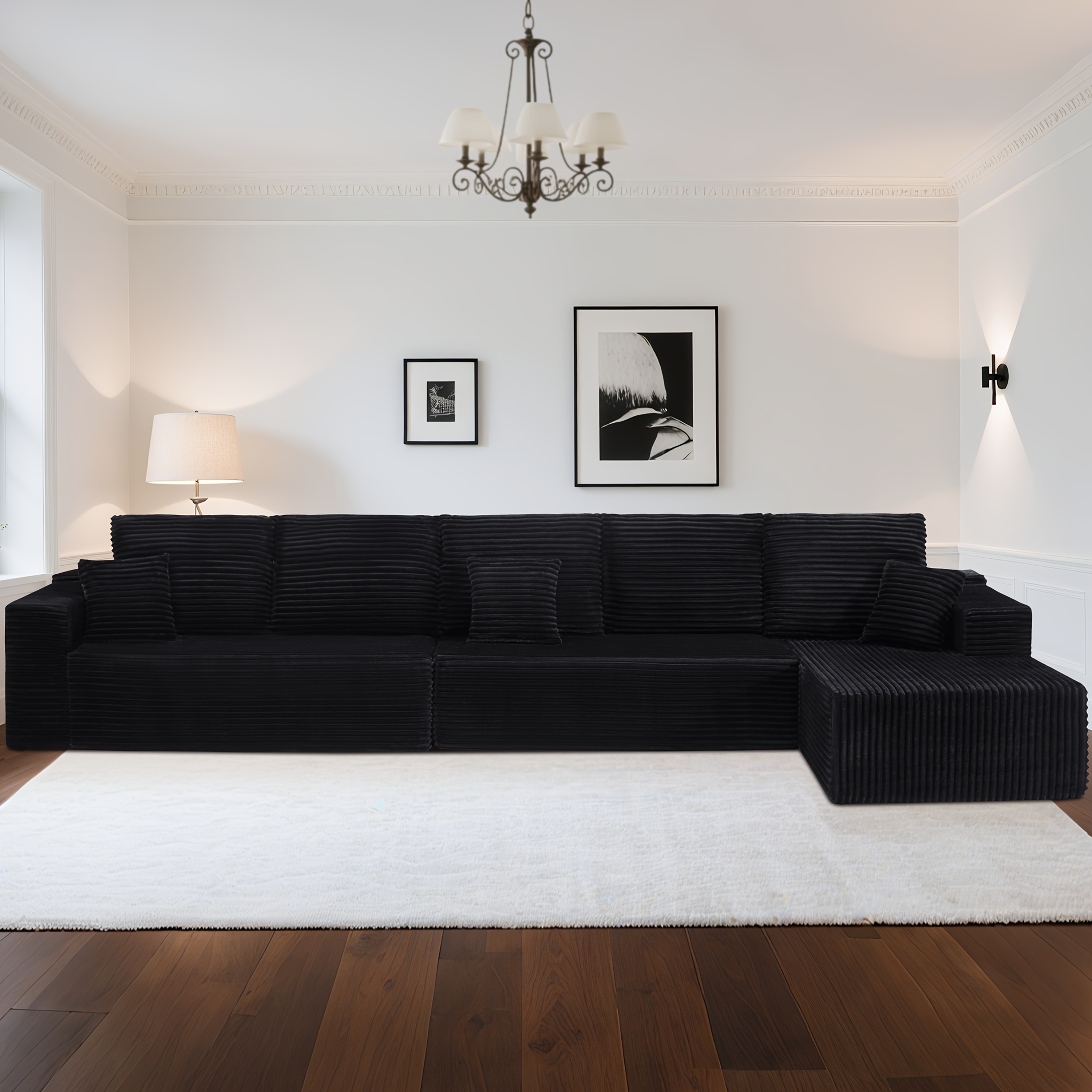 164inch Large L-shaped cloud sofa set, L-shaped deep seat sofa, living room sofa, upholstered living room sofa, no assembly required, extendable chaise lounge, corduroy material