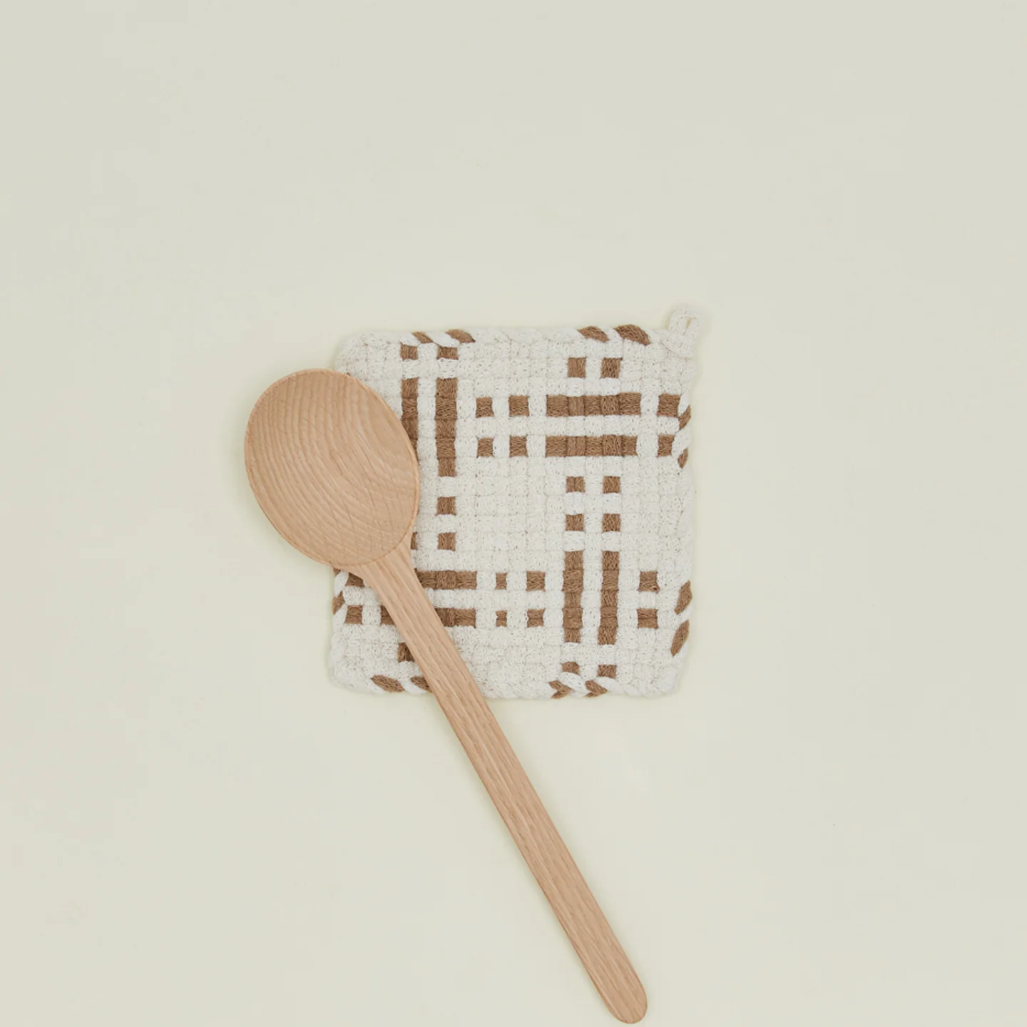 Dots + Dashes Handwoven Pot Holder - Flax/White