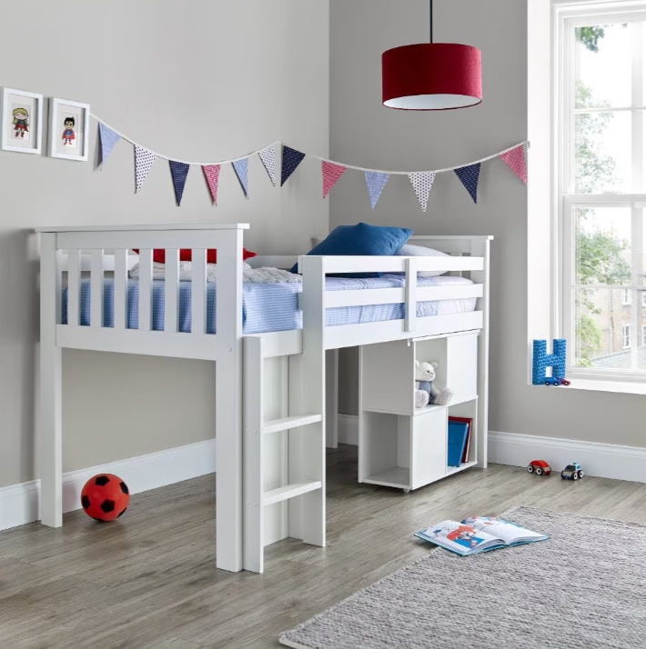 Milo Grey Wooden Mid Sleeper Kids Bunk Bed with Pocket Sprung Mattress 3' Single 90x190 cm