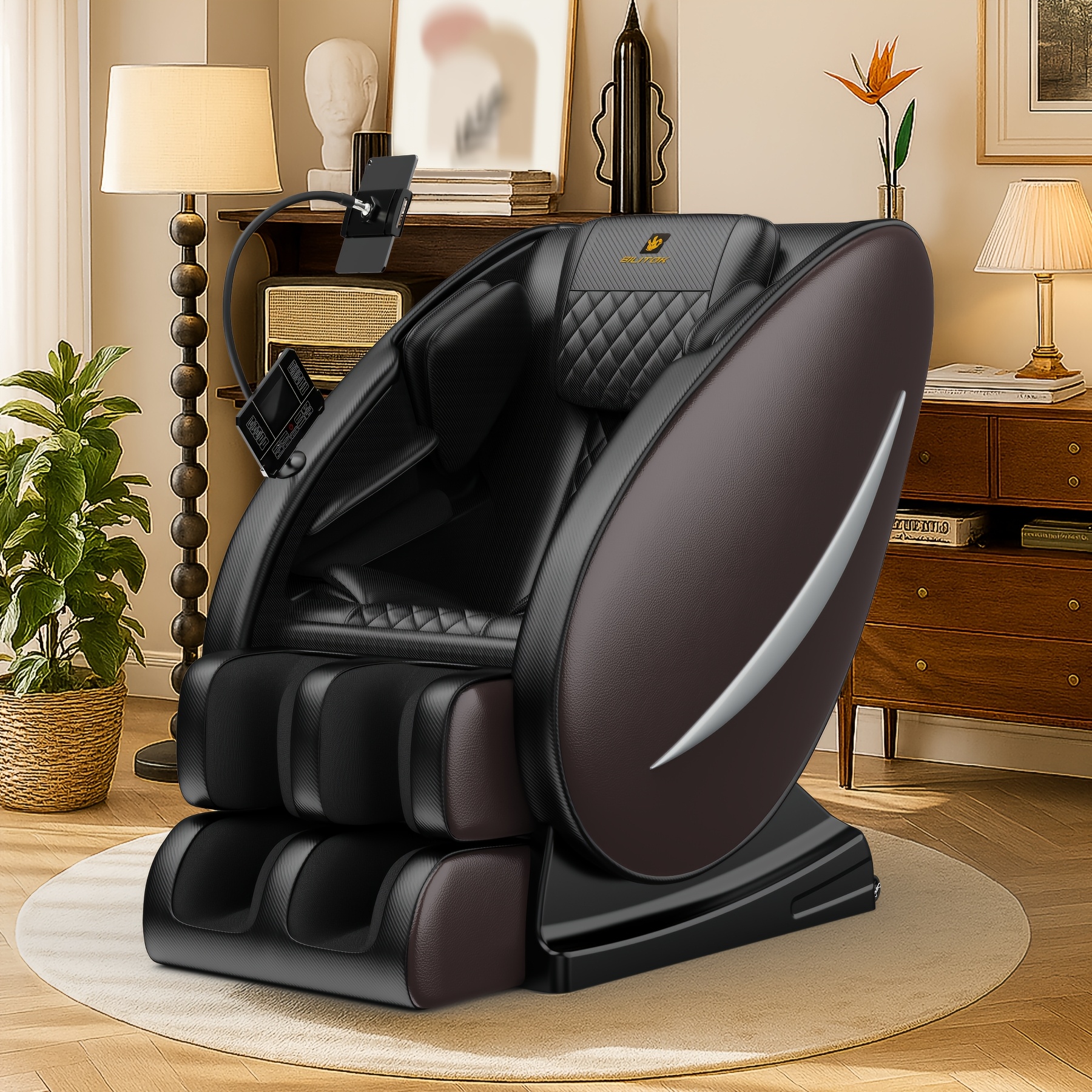 Zero-gravity massage chair recliner, with heating function, full-body massage chair, built-in speakers and touch screen, airbag massage and foot rollers, an ideal Christmas gift for both men and women, electronic neck and back massager