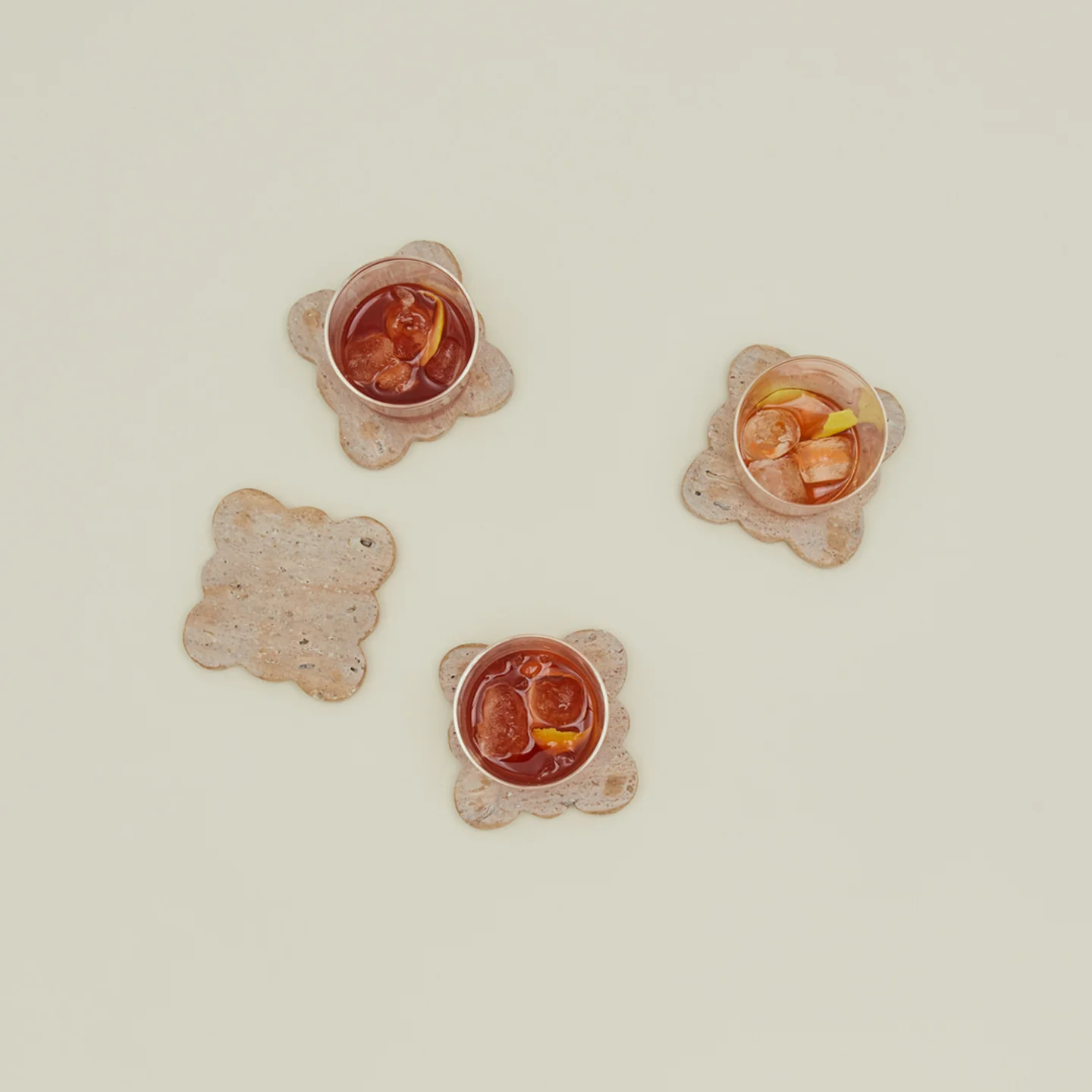 Scalloped Edge Travertine Coasters, Set of 4