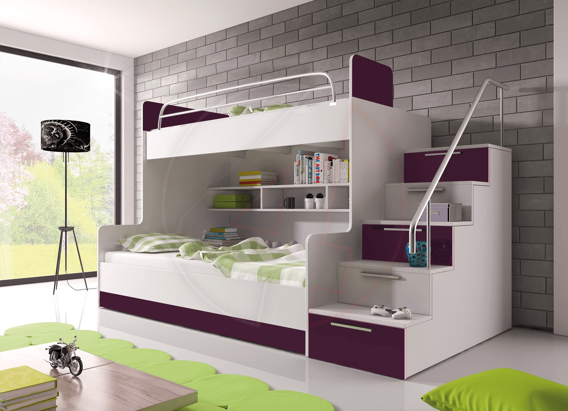 Modern Double Triple Bunk Bed Cabin Bed Storage High Sleeper Bed Mattresses Included Stairs
