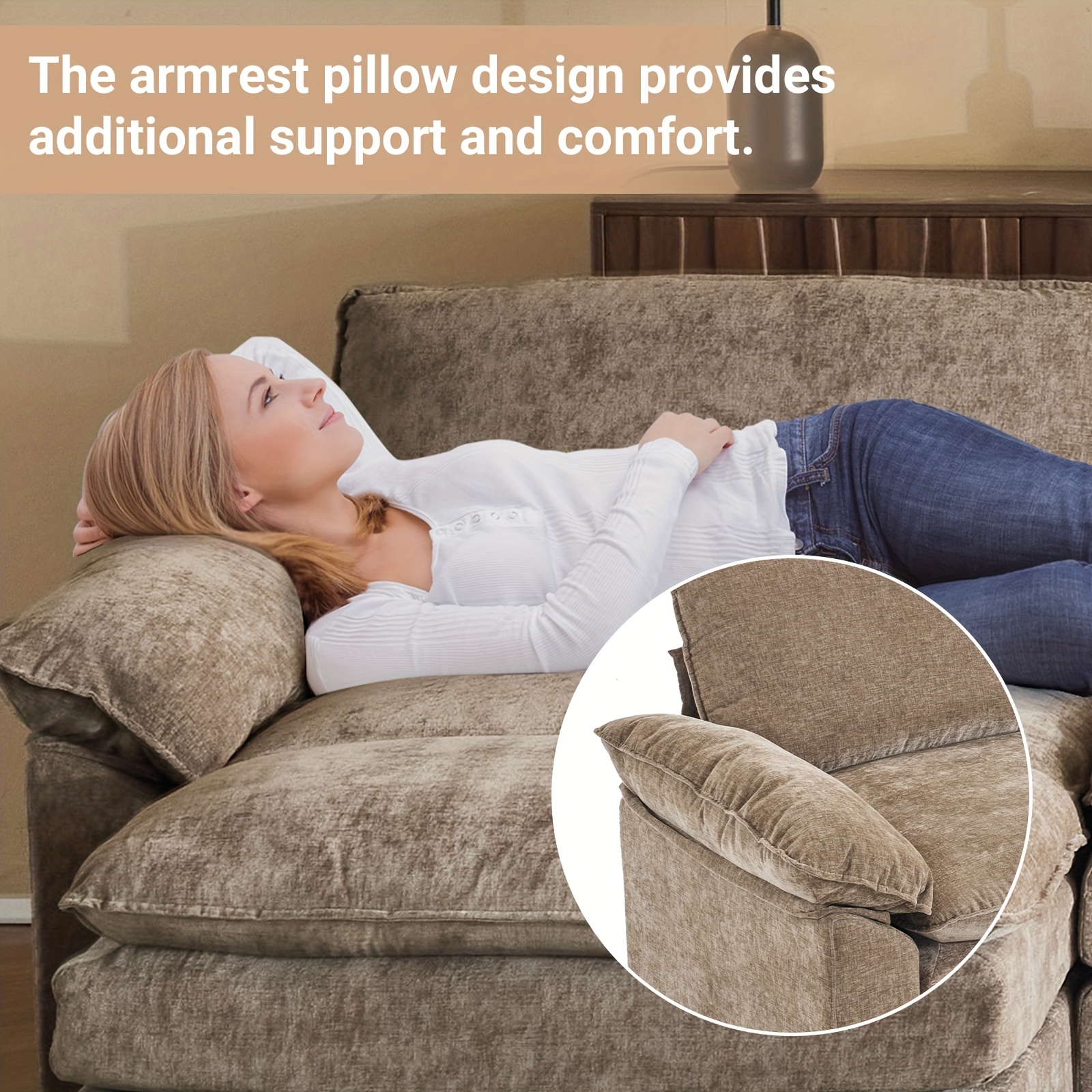 Double-layer modular sofa in chenille teddy velvet