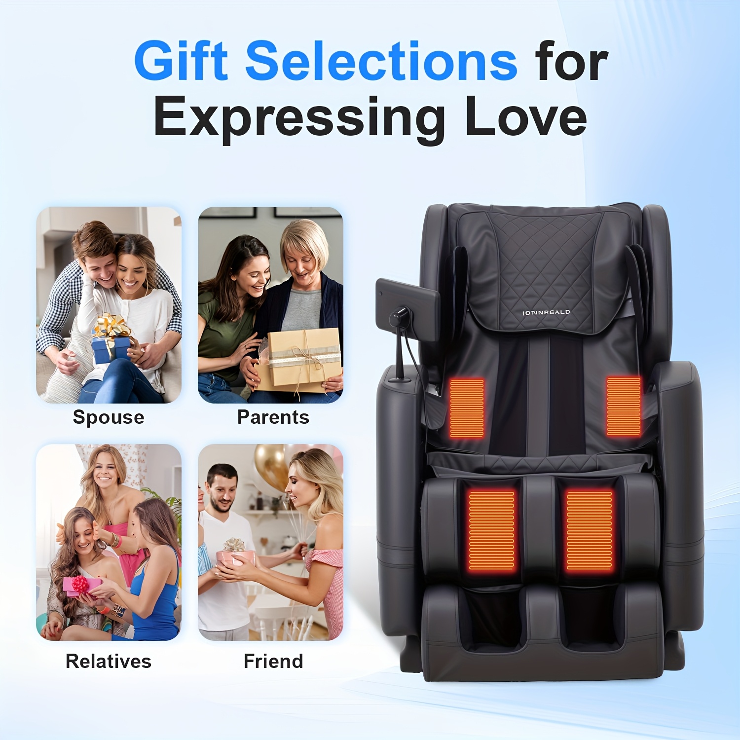 MC50AC01BK-A massage chair recliner, a top Christmas gift for men and women, zero gravity, full body acupressure, heat therapy function, LCD display, black/grey color scheme, suitable for home use